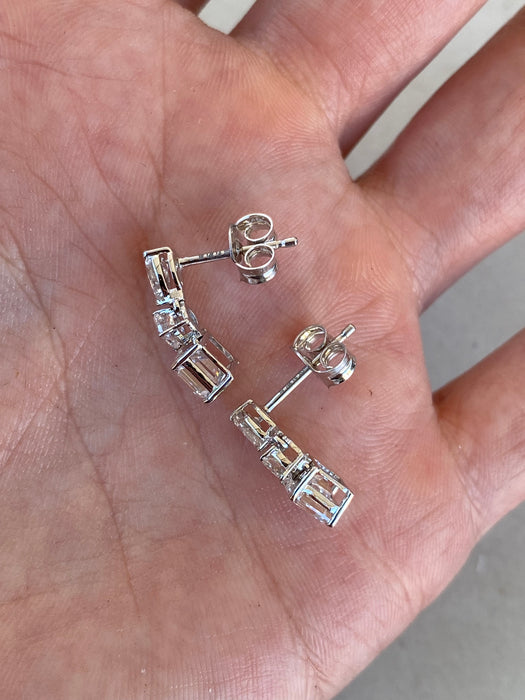 14K White Gold 2.10 CTW Lab Diamond Mixed Shape Drop Stud Earrings