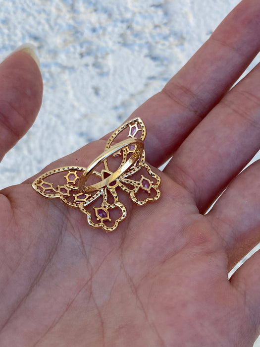 18K Gold Pink Sapphire Diamond Butterfly Ring