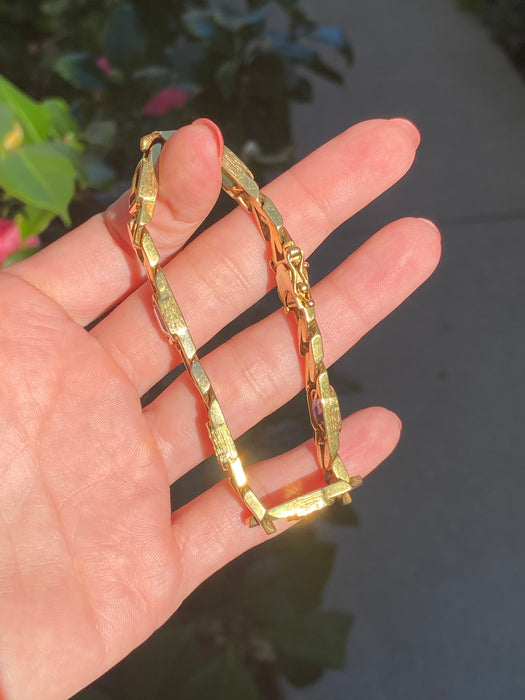 Vintage 14k Solid Gold Rainbow Gemstone Curb Bracelet | Emerald Cut Peridot Amethyst Citrine | 7”