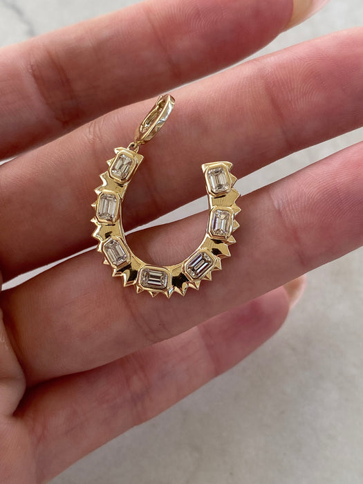 14K Gold Natural Diamond Horseshoe Charm