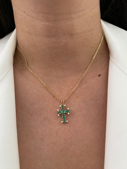 14k emerald and diamond cross pendant