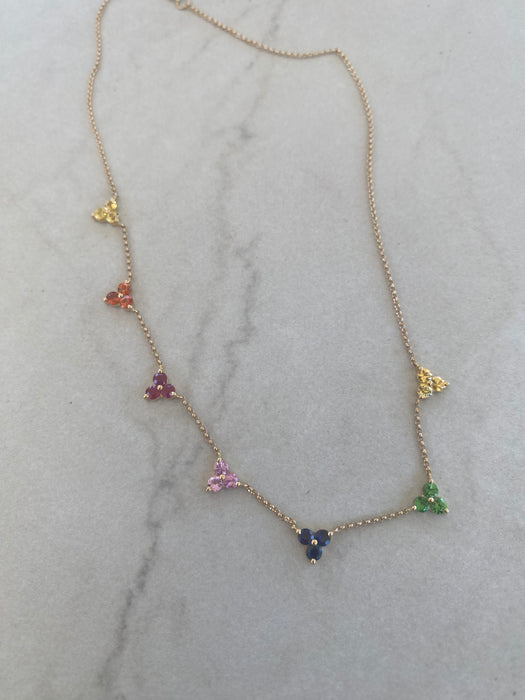 14K Gold Rainbow Multi-Gemstone Station Necklace