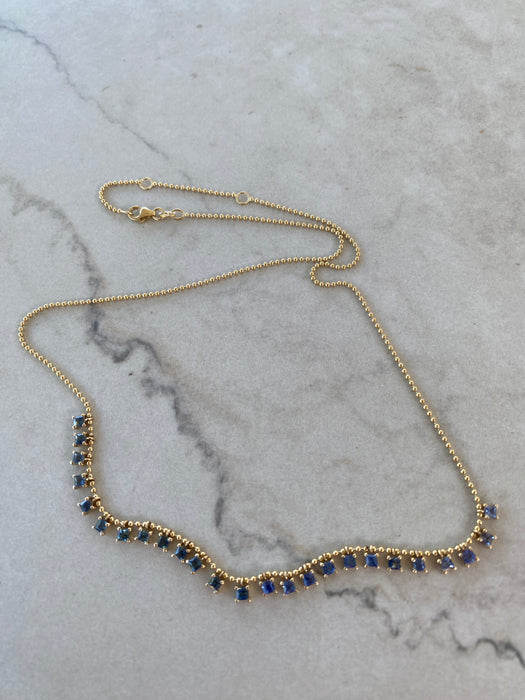 14K Gold Ombré Blue Sapphire Dangle Bead Necklace – 5.00 TCW