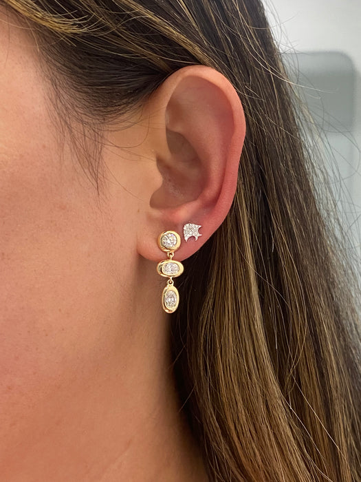 14K Gold Lab Oval & Round Diamond Bezel Drop Earrings – 1.70 CTW