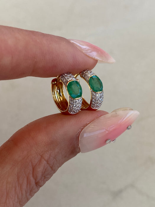 14K Emerald & Diamond Reversible Huggie Earrings