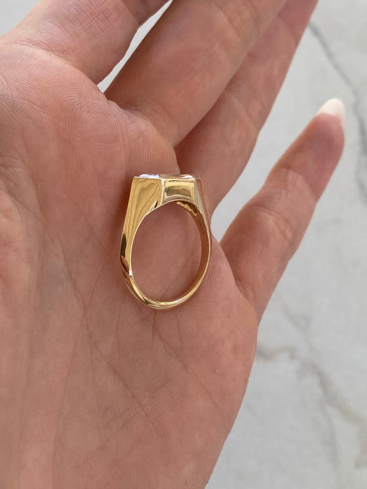 14K Bezel-Set 1.60ct Elongated Hexagon Champagne Lab Diamond Ring