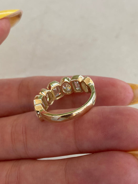 14K Bezel Set Alternating Oval & Emerald Cut Lab Diamond Ring – 3.00 CTW