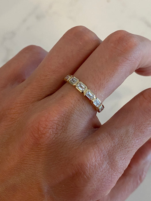 14K Gold Bezel Set Emerald Cut Lab Diamond Ring – 0.84 CTW