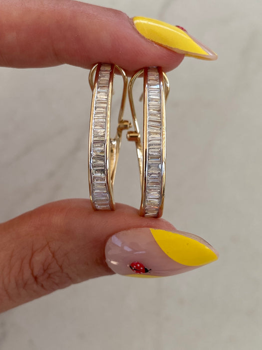 Vintage 14K Natural Baguette Diamond Hoop Earrings – 1.00 CTW