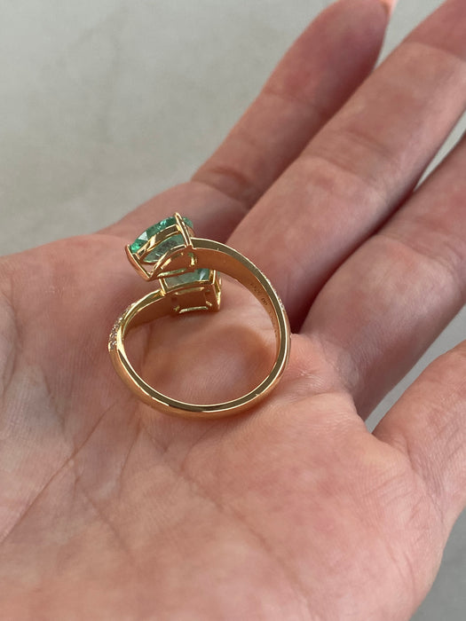 Vintage 3.77 TCW 18K Emerald & Diamond Bypass Ring