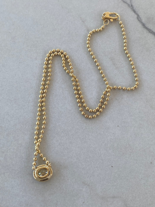 14K Gold East-West Oval Natural Yellow Diamond Bead Chain Necklace