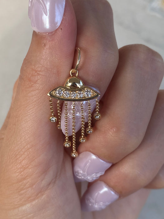 14K Diamond Alien Ship Charm