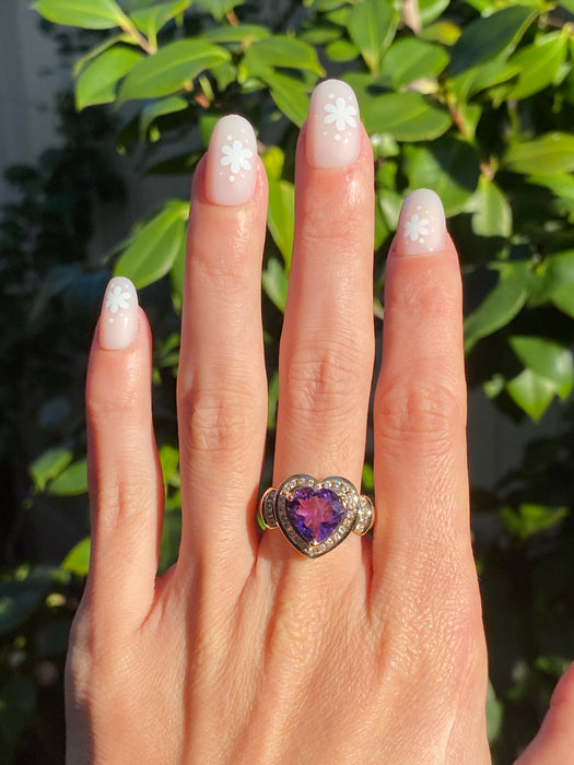 14k amethyst heart diamond ring size 7
