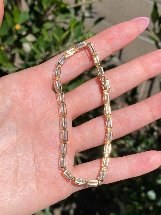 14K Gold 16 Carat Emerald Cut Lab Diamond Tennis Bracelet