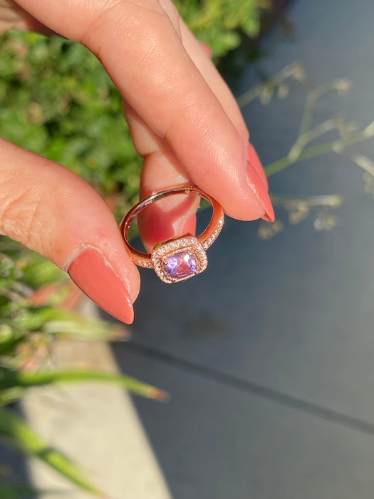 14k rose gold diamond amethyst ring size 6.5