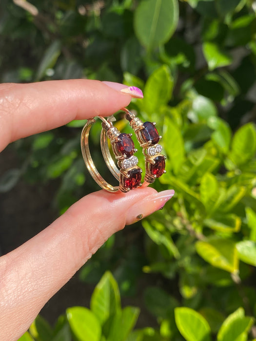 14k garnet and diamond hoop earrings