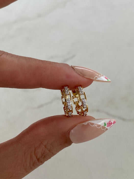 14K Two-Tone Gold Diamond Mariner Huggie Earrings
