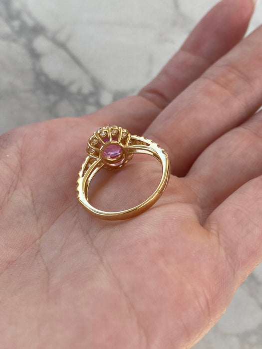 Vintage 18K Natural Pink Sapphire & Diamond Ring