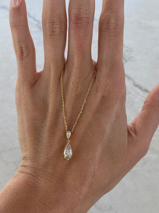 14K Gold Step-Cut Pear Lab Diamond Drop Necklace- 1.28 TCW IGI