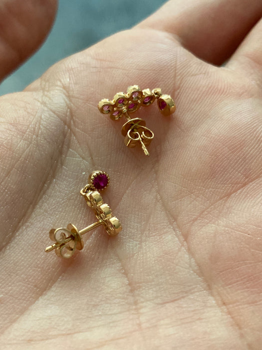 14K Rose Gold Ruby & Pink Sapphire Drop Earrings