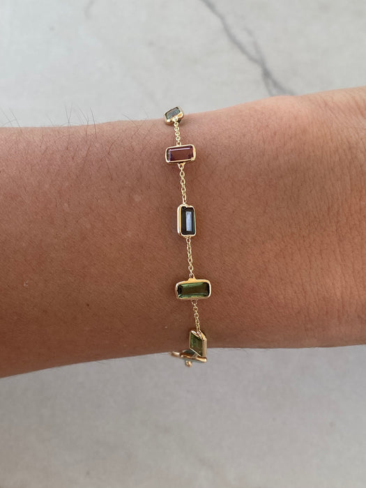 14K Gold Multicolor Tourmaline Station Bracelet