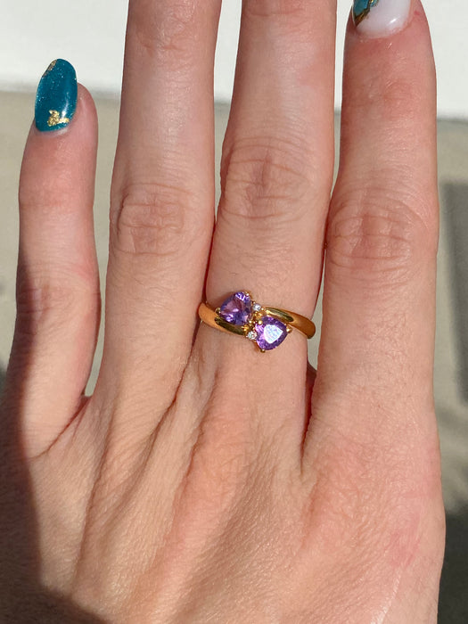 18k amethyst heart diamond ring size 6