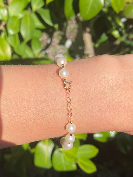 18k pearl diamond cut bead bracelet