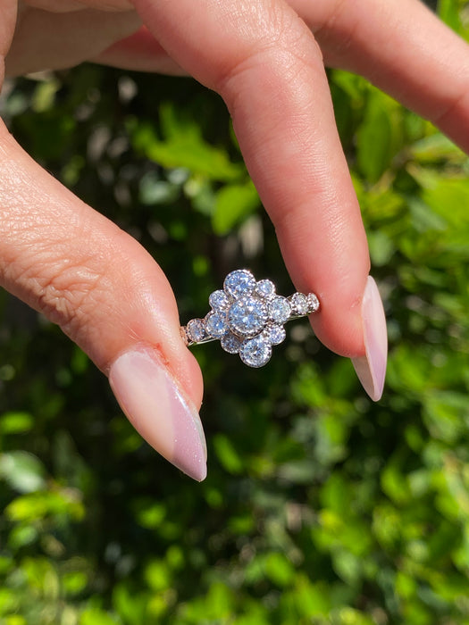 Vintage Platinum 900 Diamond Floral Ring