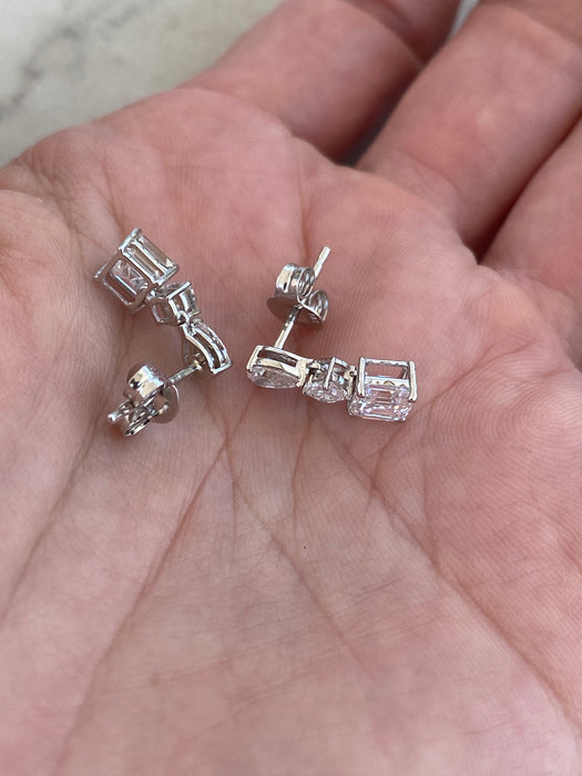 14K White Gold 2.10 CTW Lab Diamond Mixed Shape Drop Stud Earrings