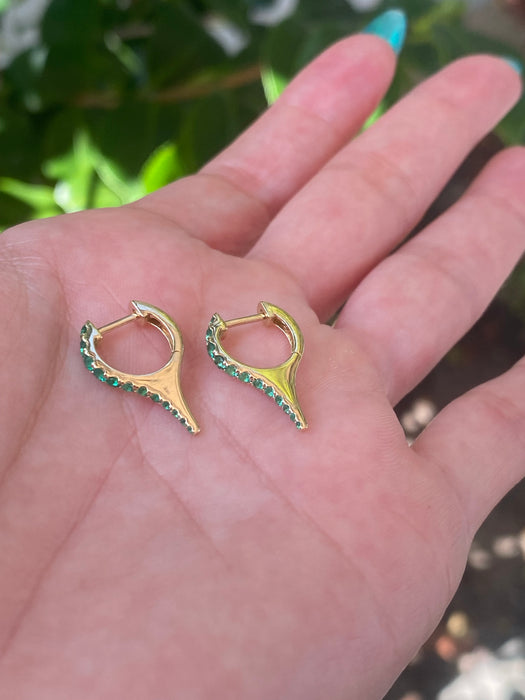 14k emerald dagger Huggie earrings