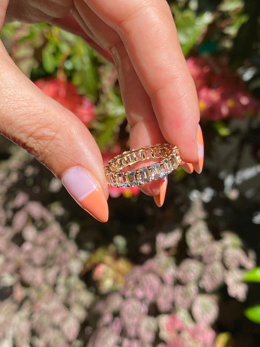 14k white topaz emerald cut eternity ring size 6.5