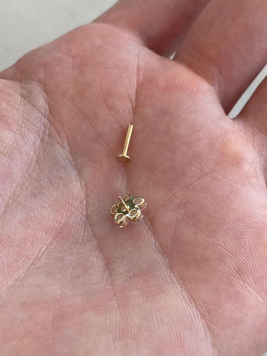 14K Gold Lab Diamond Flower Flat Back Single Earring