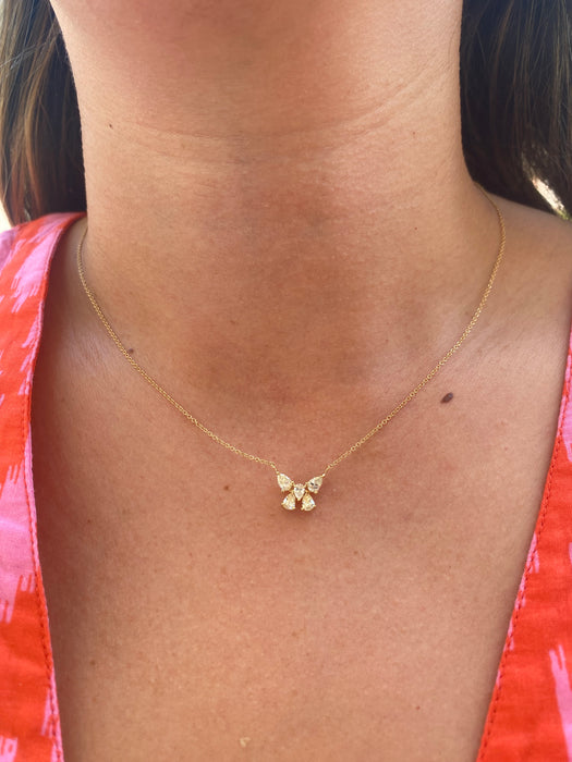 18K Gold Bow Butterfly Natural Diamond Necklace