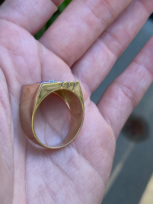 Vintage 14K Gold Lapis Lazuli Signet Ring with Diamond Center – Size 9.75