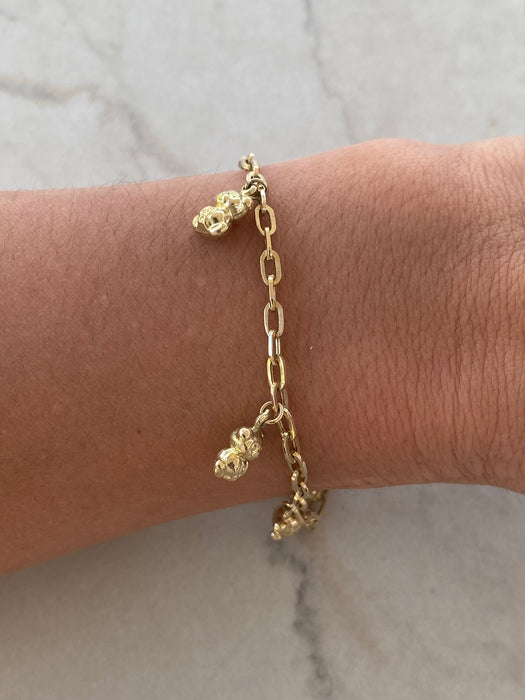 14K Gold Puffy Bear Charm Bracelet