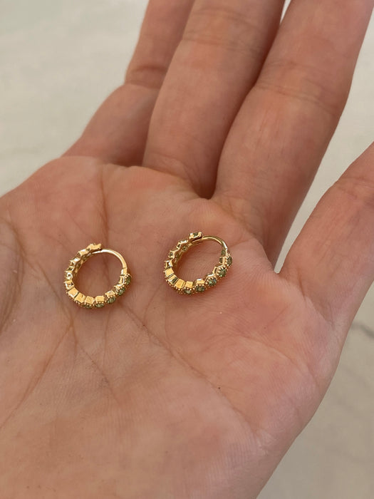 14K Gold Green Tsavorite Garnet Hexagon Huggie Earrings