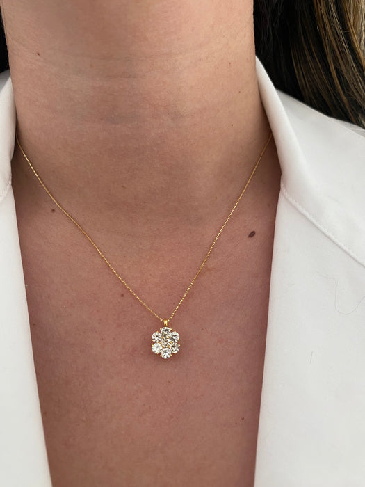 Vintage 18k Gold 1.02 TCW Diamond Flower Necklace