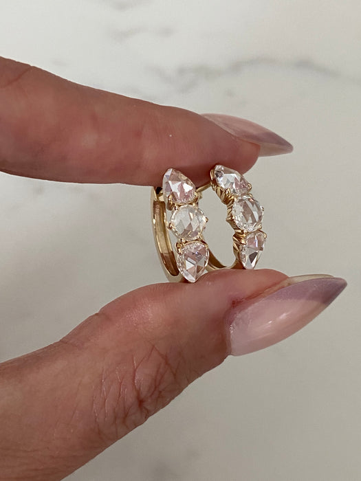 14K Rose Cut Lab Diamond Huggie Earrings