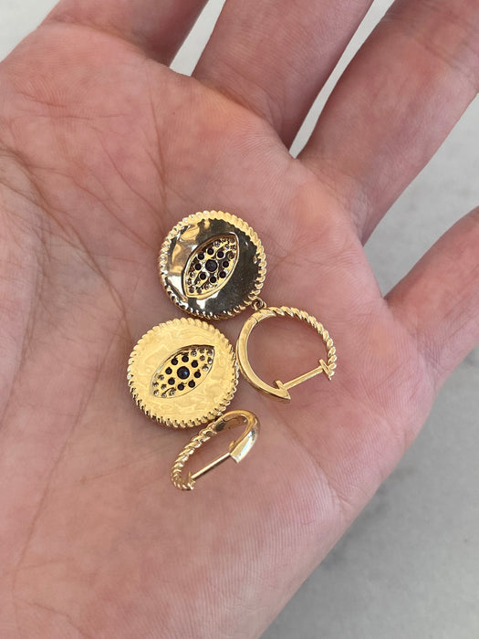 14K Gold Evil Eye Sapphire & Diamond Huggie Earrings