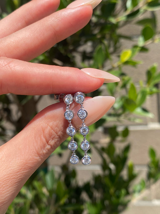 14K White Gold Bezel Set Lab Diamond Dangle Earrings – 1.10 TCW Multi Bezel Drop Earrings