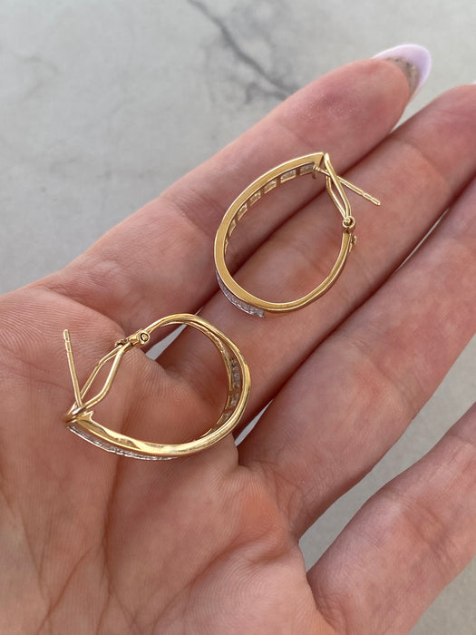 Vintage 14K Natural Baguette Diamond Hoop Earrings – 1.00 CTW