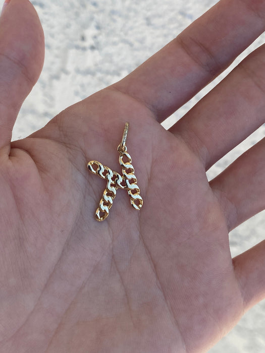 14k diamond curb initial letter pendant