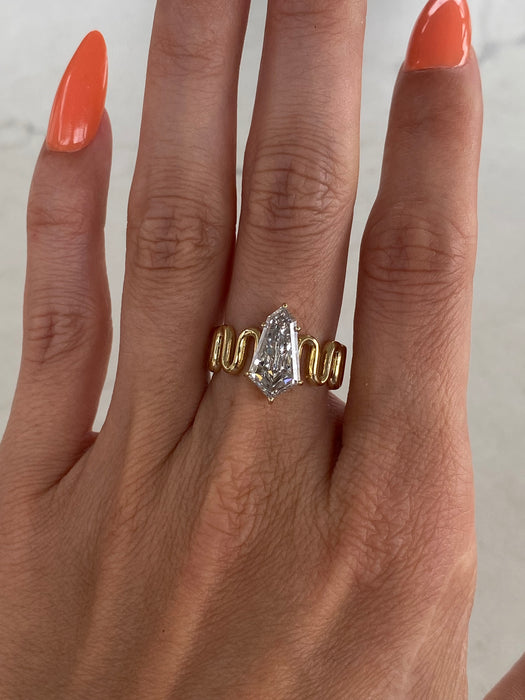 14K Gold Lab-Grown Diamond Kite Cut Shield Ring – 2.62 Carats