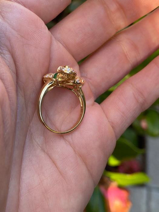 18k diamond emerald ruby swan ring size 5.75