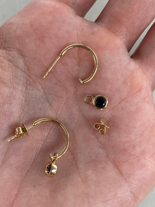 14K Gold Natural Blue Sapphire Charm Huggie Earrings