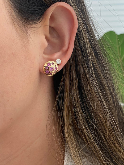 14K Gold Pink Flush Set Button Sapphire Stud Earrings