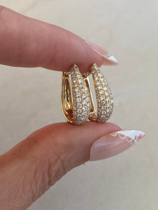 Vintage 14K Gold Natural Diamond Pavé Huggie Hoop Earrings – 1.10 CTW