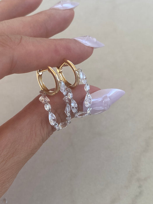 14K Gold Floating Lab Diamond Drop Huggie Earrings | 4.65 CTW Pear & Round Lab Diamonds