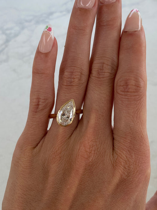 14K Gold 3.01 CT Pear Lab Diamond Ring IGI Certified