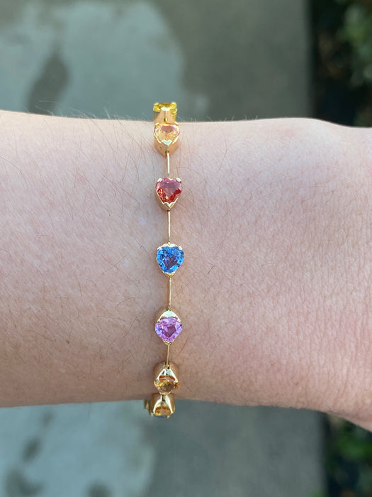 18k 5 carat rainbow heart sapphire bracelet